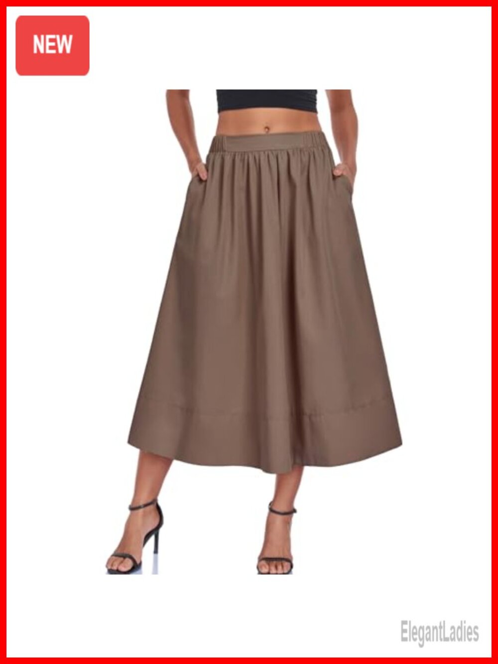 Women's A-Line Midi Skirt High Waist Pleated Flowy Summer Beach with Pocket